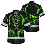 Hi Vis Hawaiian Shirt Reflective Skull Viking Symbol Green Neon Custom Name For Workers, Runners, Truckers, Skull Lovers