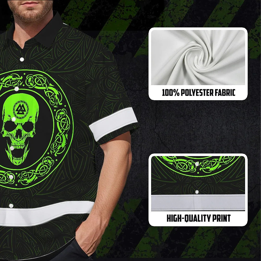 Hi Vis Hawaiian Shirt Reflective Skull Viking Symbol Green Neon Custom Name Safety