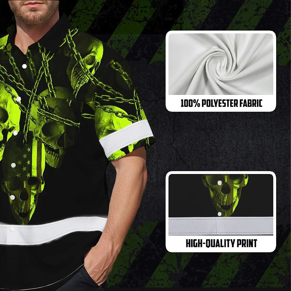 Hi Vis Hawaiian Shirt Reflective Skull With Chain Custom Name Safety Workwear