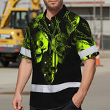 Hi Vis Hawaiian Shirt Reflective Skull With Chain Custom Name Safety Workwear