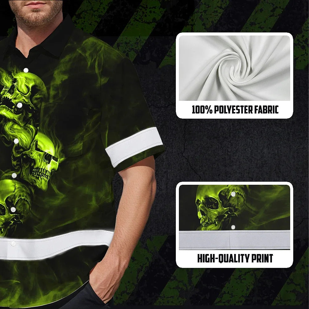 Hi Vis Hawaiian Shirt Reflective Skull With Smoke Custom Name Safety Workwear