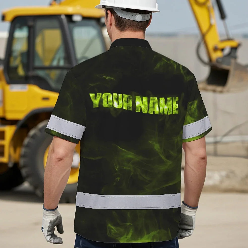 Hi Vis Hawaiian Shirt Reflective Skull With Smoke Custom Name Safety Workwear