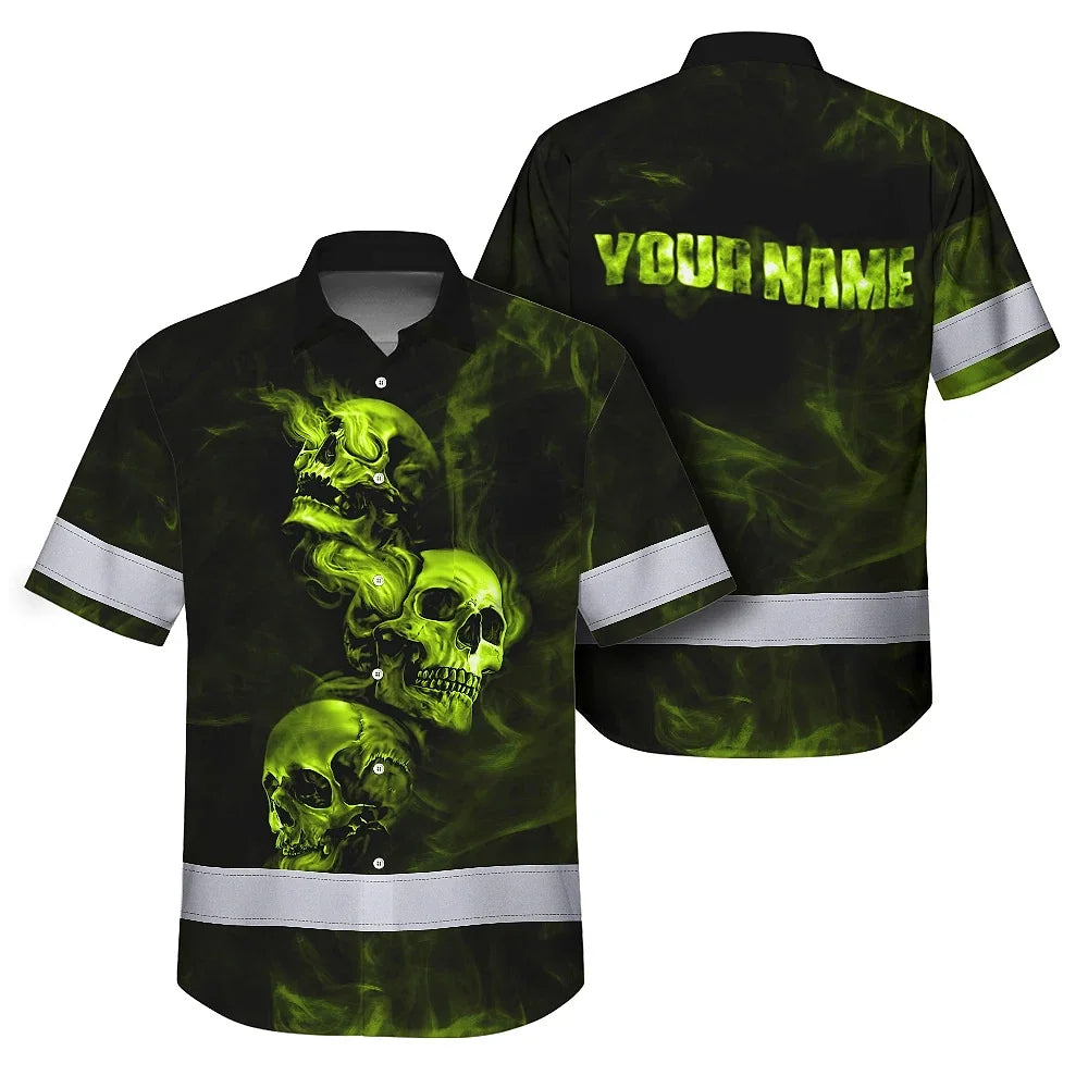 Hi Vis Hawaiian Shirt Reflective Skull With Smoke Custom Name Safety Workwear