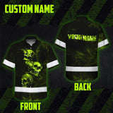 Hi Vis Hawaiian Shirt Reflective Skull With Smoke Custom Name Safety Workwear