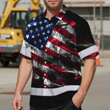 Hi Vis Hawaiian Shirt Reflective Smoke USA Flag Red Blue Safety Workwear For Workers, Truckers, Operators