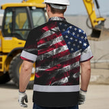 Hi Vis Hawaiian Shirt Reflective Smoke USA Flag Red Blue Safety Workwear For Workers, Truckers, Operators