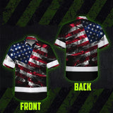 Hi Vis Hawaiian Shirt Reflective Smoke USA Flag Red Blue Safety Workwear For Workers, Truckers, Operators