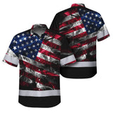 Hi Vis Hawaiian Shirt Reflective Smoke USA Flag Red Blue Safety Workwear For Workers, Truckers, Operators