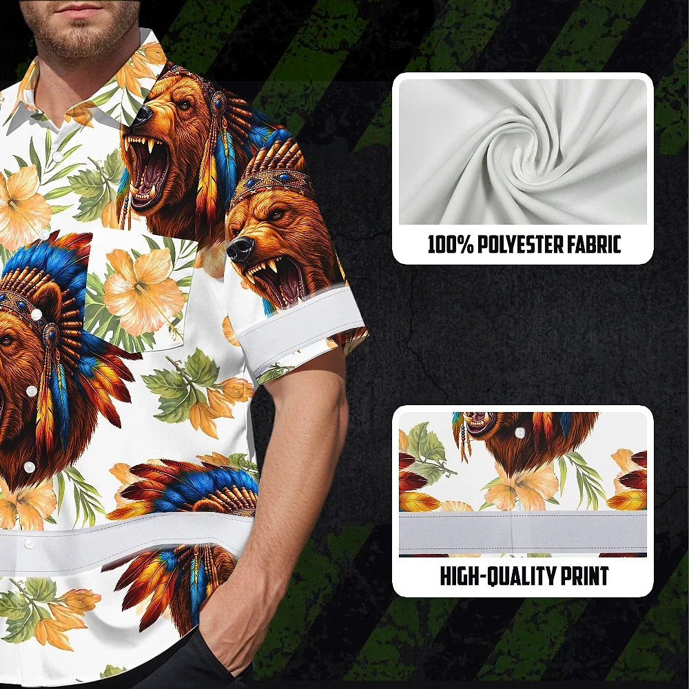 Hi Vis Hawaiian Shirt Reflective Tapes Bear Native Custom Name Safety Workwear For Workers, Truckers, Operators