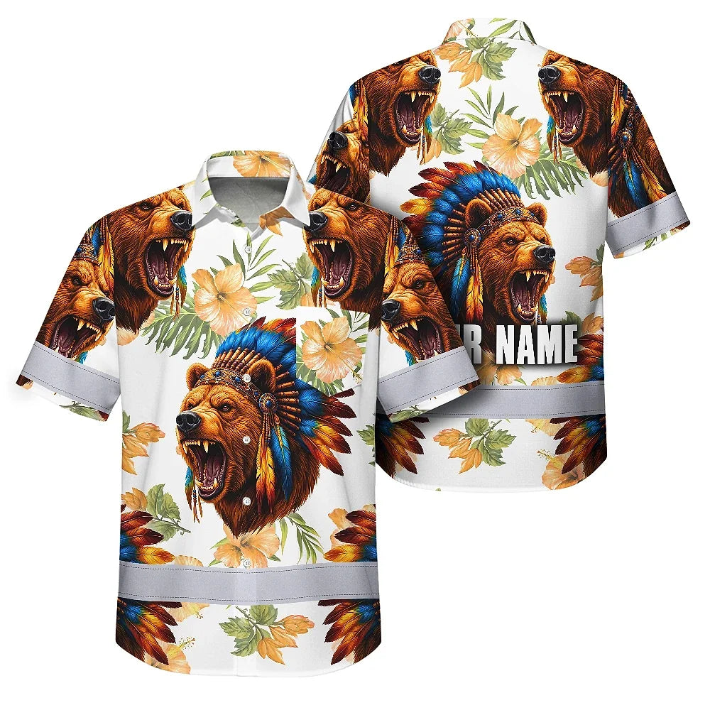 Hi Vis Hawaiian Shirt Reflective Tapes Bear Native Custom Name Safety Workwear For Workers, Truckers, Operators