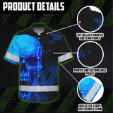 Hi Vis Hawaiian Shirt Reflective Tapes Black And Blue Skull Custom Name Safety Workwear For Workers, Truckers, Operators