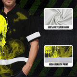 Hi Vis Hawaiian Shirt Reflective Tapes Black And Yellow Neon Skull Custom Name Safety Workwear For Workers, Truckers, Operators