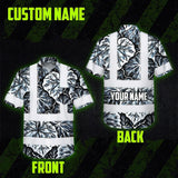 Hi Vis Hawaiian Shirt Reflective Tapes Black Grey Flowers Custom Name Safety Workwear For Workers, Truckers, Operators