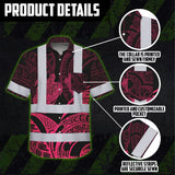 Hi Vis Hawaiian Shirt Reflective Tapes Black Light Pink Polynesian Custom Name Safety Workwear For Workers, Truckers, Operators