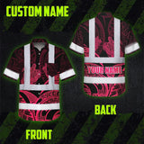 Hi Vis Hawaiian Shirt Reflective Tapes Black Light Pink Polynesian Custom Name Safety Workwear For Workers, Truckers, Operators