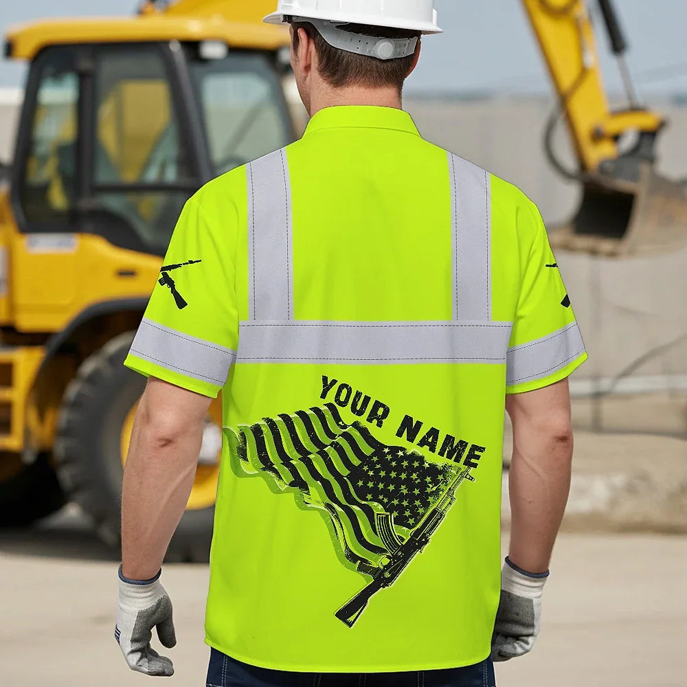 Hi Vis Hawaiian Shirt Reflective Tapes Black Lime Neon Gun US Flag