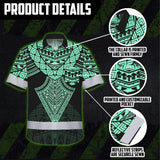 Hi Vis Hawaiian Shirt Reflective Tapes Black Mint Neon Polynesian Tribal Custom Name Safety Workwear For Workers, Truckers, Operators