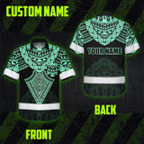 Hi Vis Hawaiian Shirt Reflective Tapes Black Mint Neon Polynesian Tribal Custom Name Safety Workwear For Workers, Truckers, Operators