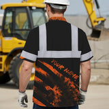Hi Vis Hawaiian Shirt Reflective Tapes Black Orange Flag Tie Dye Custom Name Safety Workwear For Workers, Runners, Cyclists