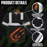 Hi Vis Hawaiian Shirt Reflective Tapes Black Orange Flag Tie Dye Custom Name Safety Workwear For Workers, Runners, Cyclists