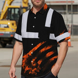 Hi Vis Hawaiian Shirt Reflective Tapes Black Orange Flag Tie Dye Custom Name Safety Workwear For Workers, Runners, Cyclists