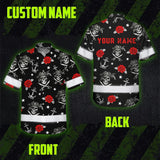 Hi Vis Hawaiian Shirt Reflective Tapes Black Red Flower Skull Boat Custom Name Safety Workwear For Workers, Truckers, Operators
