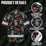 Hi Vis Hawaiian Shirt Reflective Tapes Black Red Flower Skull Boat Custom Name Safety Workwear For Workers, Truckers, Operators