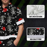 Hi Vis Hawaiian Shirt Reflective Tapes Black Red Flower Skull Boat Custom Name Safety Workwear For Workers, Truckers, Operators
