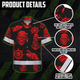 Hi Vis Hawaiian Shirt Reflective Tapes Black Red Skull Boat Custom Name Safety Workwear For Workers, Truckers, Operators