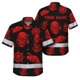 Hi Vis Hawaiian Shirt Reflective Tapes Black Red Skull Boat Custom Name Safety Workwear For Workers, Truckers, Operators