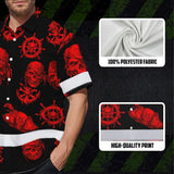 Hi Vis Hawaiian Shirt Reflective Tapes Black Red Skull Boat Custom Name Safety Workwear For Workers, Truckers, Operators