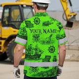 Hi Vis Hawaiian Shirt Reflective Tapes Black Skull Boat Custom Name Safety Workwear For Workers, Truckers, Operators