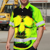 Hi Vis Hawaiian Shirt Reflective Tapes Black Skull Shadow Custom Name Safety