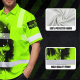 Hi Vis Hawaiian Shirt Reflective Tapes Black Skull US Flag Safety Workwear