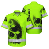 Hi Vis Hawaiian Shirt Reflective Tapes Black Skull US Flag Safety Workwear
