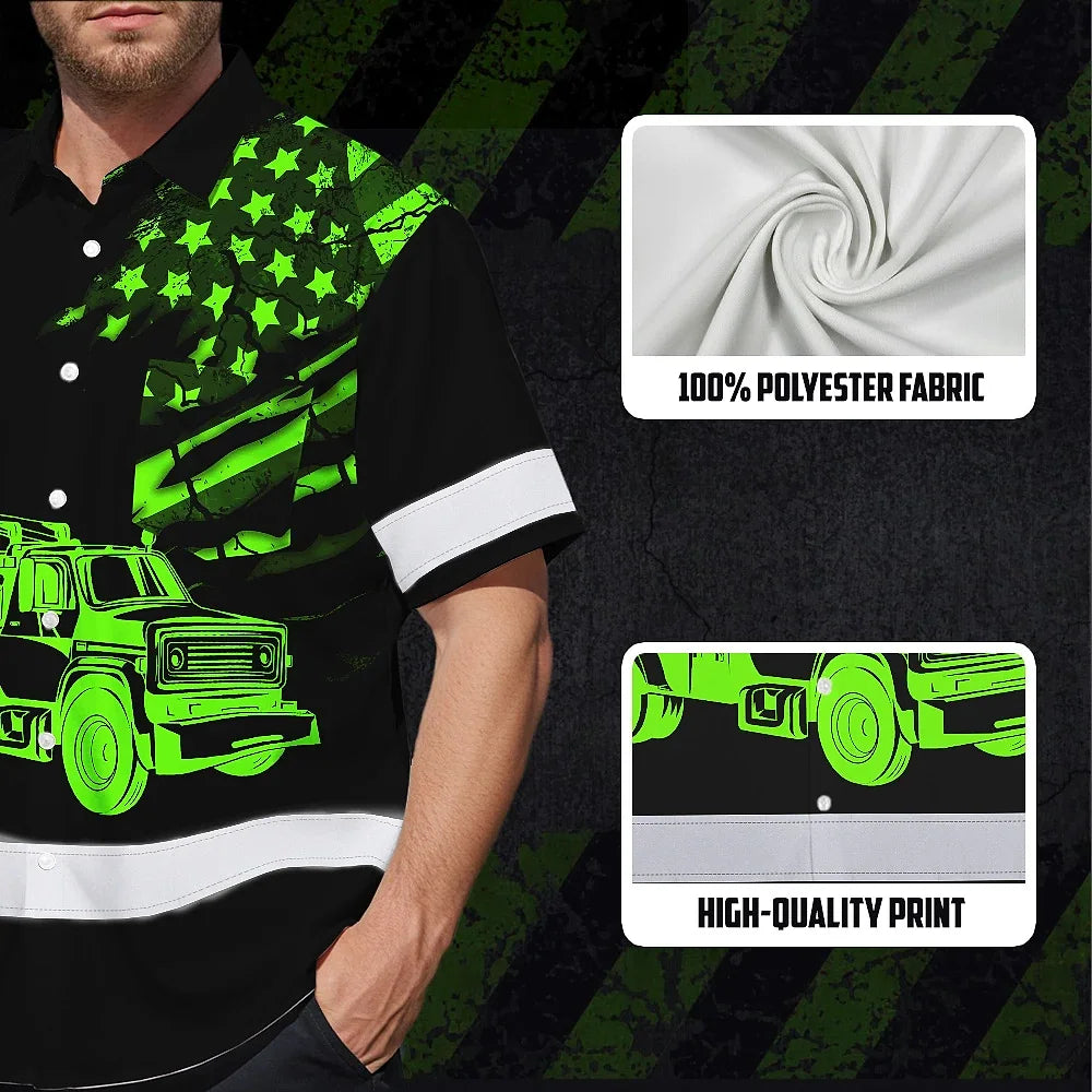 Hi Vis Hawaiian Shirt Reflective Tapes Black Tow Truck Driver Custom Name Safety