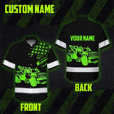 Hi Vis Hawaiian Shirt Reflective Tapes Black Tow Truck Driver Custom Name Safety