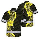 Hi Vis Hawaiian Shirt Reflective Tapes Black Yellow Polynesian Custom Name Safety Workwear For Workers, Truckers, Operators