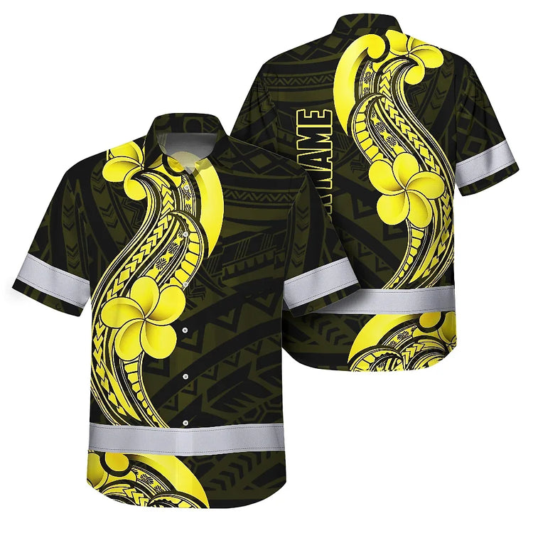 Black Yellow Polynesian Hi-Vis Hawaiian Shirt