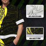 Hi Vis Hawaiian Shirt Reflective Tapes Black Yellow Polynesian Custom Name Safety Workwear For Workers, Truckers, Operators
