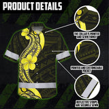 Hi Vis Hawaiian Shirt Reflective Tapes Black Yellow Polynesian Custom Name Safety Workwear For Workers, Truckers, Operators