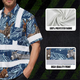 Hi Vis Hawaiian Shirt Reflective Tapes Blue And Donkey Custom Name Safety Workwear For Workers, Truckers, Operators, Company