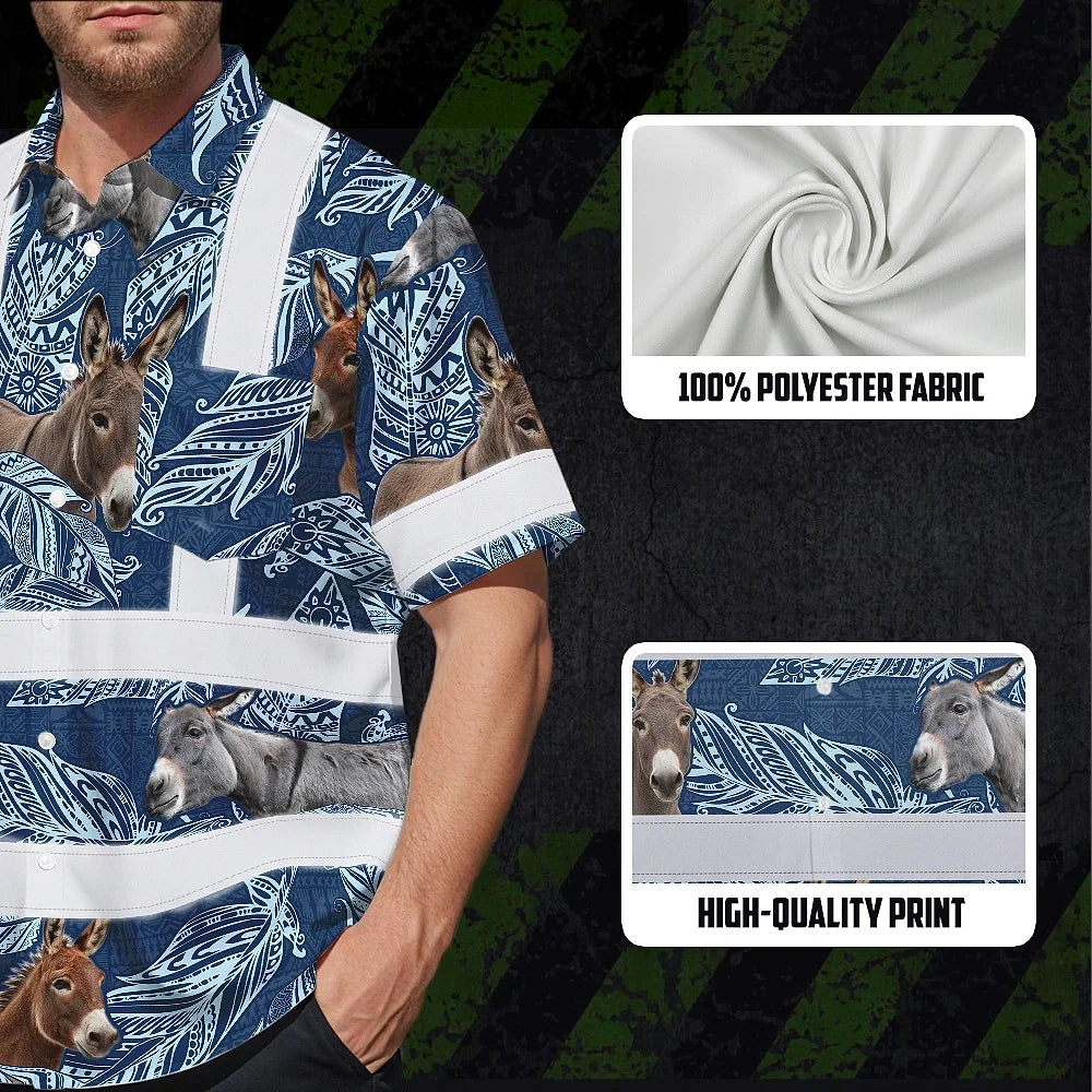 Hi Vis Hawaiian Shirt Reflective Tapes Blue And Donkey Custom Name Safety Workwear For Workers, Truckers, Operators, Company