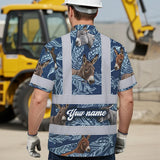 Hi Vis Hawaiian Shirt Reflective Tapes Blue And Donkey Custom Name Safety Workwear For Workers, Truckers, Operators, Company