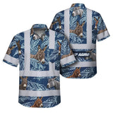 Hi Vis Hawaiian Shirt Reflective Tapes Blue And Donkey Custom Name Safety Workwear For Workers, Truckers, Operators, Company