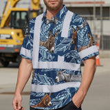 Hi Vis Hawaiian Shirt Reflective Tapes Blue And Donkey Custom Name Safety Workwear For Workers, Truckers, Operators, Company