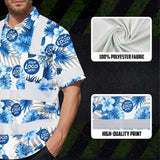 Hi Vis Hawaiian Shirt Reflective Tapes Blue And White Flowers 2 Custom Name And Logo Safety Workwear For Workers, Truckers, Operators, Company