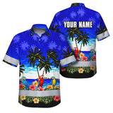 Hi Vis Hawaiian Shirt Reflective Tapes Blue Black Parrot Hawaii Custom Name Safety Workwear For Workers, Truckers, Operators