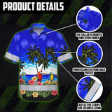 Hi Vis Hawaiian Shirt Reflective Tapes Blue Black Parrot Hawaii Custom Name Safety Workwear For Workers, Truckers, Operators