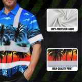 Hi Vis Hawaiian Shirt Reflective Tapes Blue Coconut Tree Custom Name Safety Workwear For Workers, Truckers, Operators